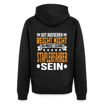Staplerfahrer Stapler Gabelstapler Staplerfahrerin - Unisex Premium Bio Zip Hoodie - Schwarz - Hinten - Nico (187cm)