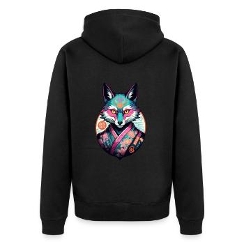 Masque Kitsune Japonais Anime Kawaii Renard Fantôme - Veste à capuche bio Premium Unisexe - noir - Dos - Nico (187cm)