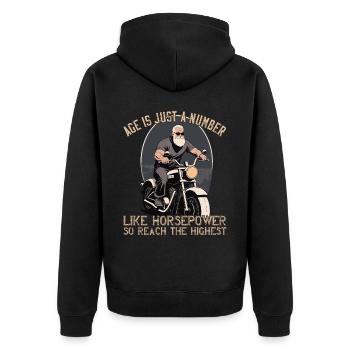 Lustiger Biker Opa Vintage Motorrad Retro Style - Unisex Premium Bio Zip Hoodie - Schwarz - Hinten - Nico (187cm)