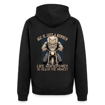 Lustiger Biker Opa Vintage Motorrad Retro Style - Unisex Premium Bio Zip Hoodie - Schwarz - Hinten - Nico (187cm)