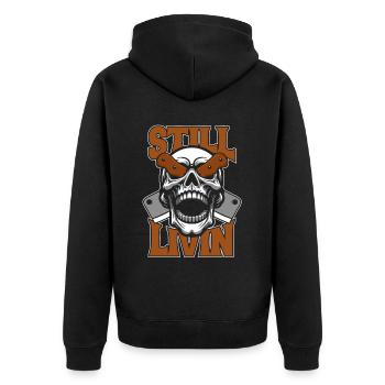 Fleischer Metzger Schlachter - Unisex Premium Bio Zip Hoodie - Schwarz - Hinten - Nico (187cm)