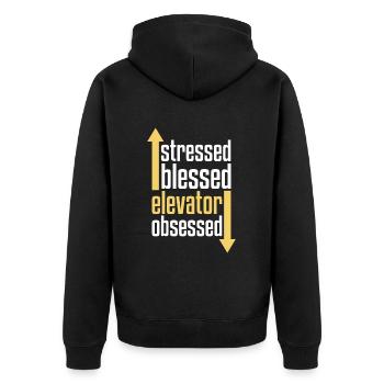 Elevator Elevator - Unisex Premium Organic Zip Hoodie - black - Back - Nico (187cm)