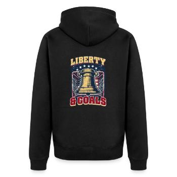 4. Juli Hockey Freiheit & Tore - Unisex Premium Bio Zip Hoodie - Schwarz - Hinten - Nico (187cm)