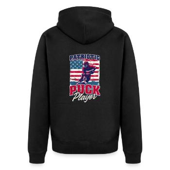 4. Juli Hockey Patriotischer Puckspieler - Unisex Premium Bio Zip Hoodie - Schwarz - Hinten - Nico (187cm)