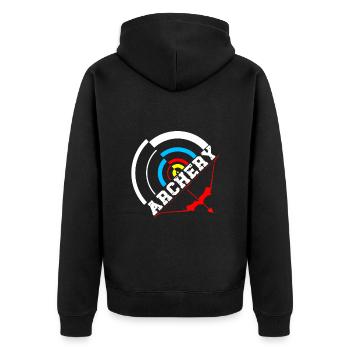 Bogenschützen immer mit Bogen unterwegs. - Unisex Premium Bio Zip Hoodie - Schwarz - Hinten - Nico (187cm)