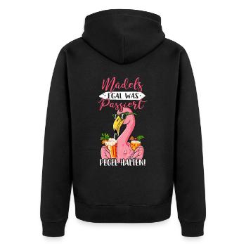 Mädels Egal Was Passiert Pegel Halten - Unisex Premium Bio Zip Hoodie - Schwarz - Hinten - Nico (187cm)