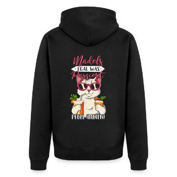 Mädels Egal Was Passiert Pegel Halten - Unisex Premium Bio Zip Hoodie - Schwarz - Hinten - Nico (187cm)