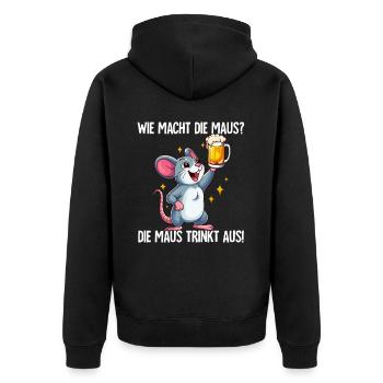 Saufmaus Wie Macht Die Maus - Unisex Premium Bio Zip Hoodie - Schwarz - Hinten - Nico (187cm)