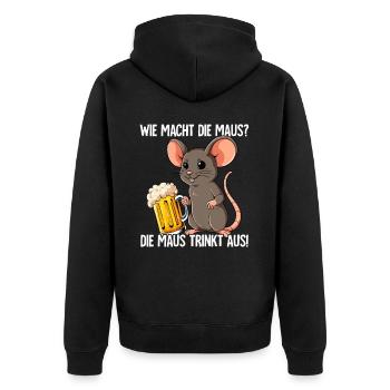 Saufmaus Wie Macht Die Maus - Unisex Premium Bio Zip Hoodie - Schwarz - Hinten - Nico (187cm)