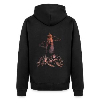 Vintage Leuchtturm - Unisex Premium Bio Zip Hoodie - Schwarz - Hinten - Nico (187cm)