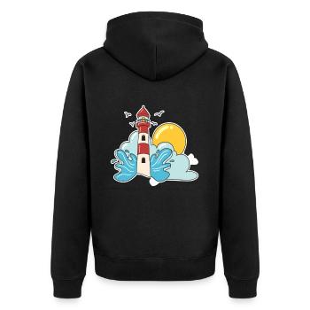 Retro Leuchtturm - Unisex Premium Bio Zip Hoodie - Schwarz - Hinten - Nico (187cm)