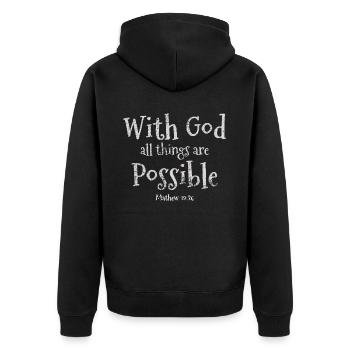 Inspirierendes Bibelvers-Design „Glaube über - Unisex Premium Bio Zip Hoodie - Schwarz - Hinten - Nico (187cm)