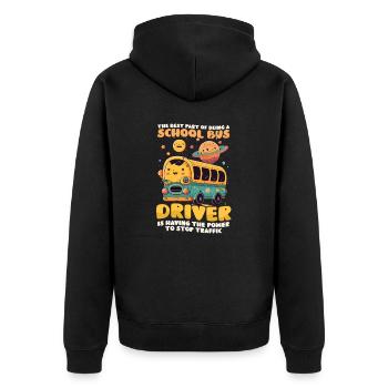 Busfahrer mit Stromstopp Verkehr - Unisex Premium Bio Zip Hoodie - Schwarz - Hinten - Nico (187cm)