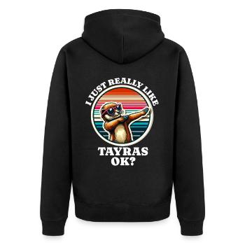 Ich Liebe Marder Spruch - Unisex Premium Bio Zip Hoodie - Schwarz - Hinten - Nico (187cm)