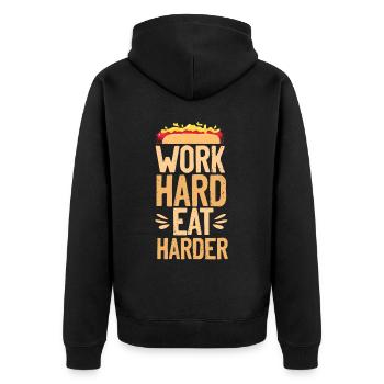 Hot-dog Adulte Travailler dur Manger plus fort - Veste à capuche bio Premium Unisexe - noir - Dos - Nico (187cm)