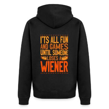 Hot Dog Adult Humor Pun Naughty - Unisex Premium Bio Zip Hoodie - Schwarz - Hinten - Nico (187cm)