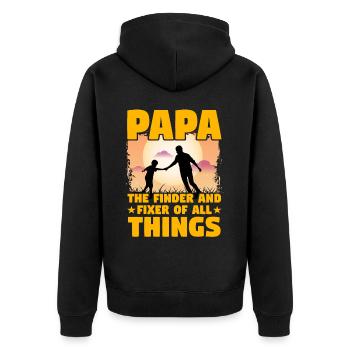 Papa the finder and fixer of all things - Unisex Premium Organic Zip Hoodie - black - Back - Nico (187cm)