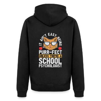 School Psych It Ain't Easy Being Purr-Fect Teacher - Unisex Premium Organic Zip Hoodie - black - Back - Nico (187cm)