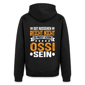 Ossi Ostdeutsch Ostdeutschland Osten Spruch - Unisex Premium Bio Zip Hoodie - Schwarz - Hinten - Nico (187cm)