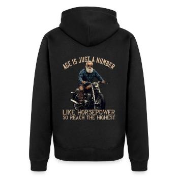 Lustiger Biker Opa Vintage Motorrad Retro Style - Unisex Premium Bio Zip Hoodie - Schwarz - Hinten - Nico (187cm)