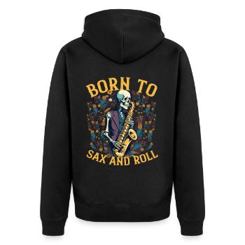 Saxophonist Rocker Lustiges Jazz Musik Design - Unisex Premium Bio Zip Hoodie - Schwarz - Hinten - Nico (187cm)
