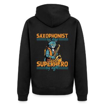 Dicton de saxophone amusant pour les fans de musique jazz - Veste à capuche bio Premium Unisexe - noir - Dos - Nico (187cm)