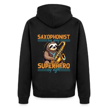 Drôle de dicton de saxophone pour les fans de jazz - Veste à capuche bio Premium Unisexe - noir - Dos - Nico (187cm)
