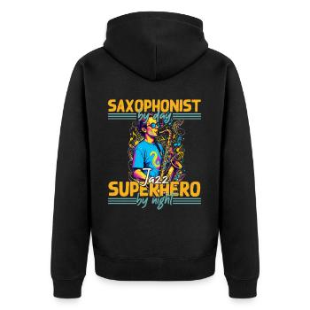 Lustiges Saxophon Design Jazz Musik Liebhaber - Unisex Premium Bio Zip Hoodie - Schwarz - Hinten - Nico (187cm)