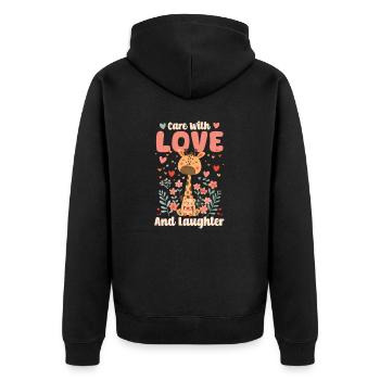 PICU Krankenschwester Pflege mit Liebe und Lachen - Unisex Premium Bio Zip Hoodie - Schwarz - Hinten - Nico (187cm)