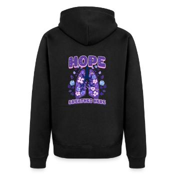 Cystic Fibrosis Hope Breathes Here - Unisex Premium Organic Zip Hoodie - black - Back - Nico (187cm)