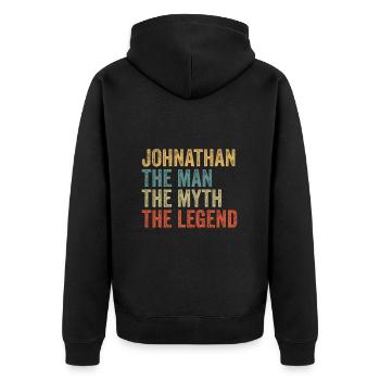 Johnathan the man the myth - Unisex Premium Bio Zip Hoodie - Schwarz - Hinten - Nico (187cm)