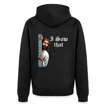 I Saw Jesus Meme Funny Christian - Unisex Premium Organic Zip Hoodie - black - Back - Nico (187cm)