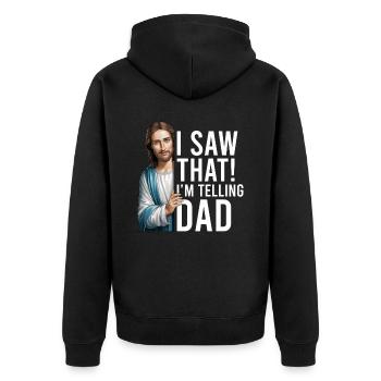 I Saw Jesus Meme Funny Christian - Unisex Premium Organic Zip Hoodie - black - Back - Nico (187cm)
