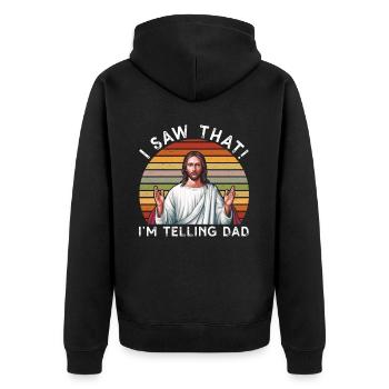 I Saw Jesus Meme Funny Christian - Unisex Premium Organic Zip Hoodie - black - Back - Nico (187cm)