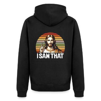 I Saw Jesus Meme Funny Christian - Unisex Premium Organic Zip Hoodie - black - Back - Nico (187cm)