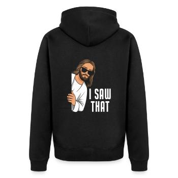 I Saw Jesus Meme Funny Christian - Unisex Premium Organic Zip Hoodie - black - Back - Nico (187cm)
