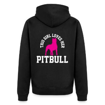 Collection de conception d’œuvres d’art uniques Pitbull Girl - Veste à capuche bio Premium Unisexe - noir - Dos - Nico (187cm)