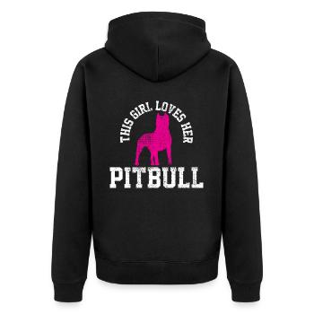 Des œuvres d’art uniques pour les filles tenant leur pitbull - Veste à capuche bio Premium Unisexe - noir - Dos - Nico (187cm)