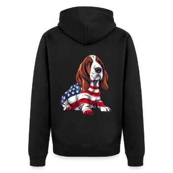 Basset Hound Dog 4th of July American Flag Gifts - Unisex Premium Bio Zip Hoodie - Schwarz - Hinten - Nico (187cm)