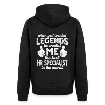 Bester HR Spezialist Legende - Unisex Premium Bio Zip Hoodie - Schwarz - Hinten - Nico (187cm)