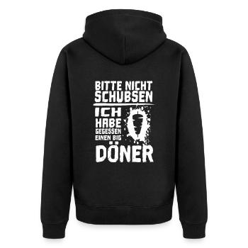 Döner Kebab essen - Bitte nicht schubsen! - Unisex Premium Bio Zip Hoodie - Schwarz - Hinten - Nico (187cm)