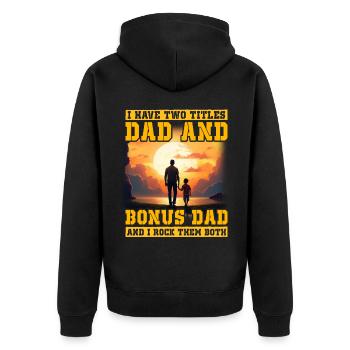 Ich habe zwei Titel, Papa und Bonus, Papa und ich rocken - Unisex Premium Bio Zip Hoodie - Schwarz - Hinten - Nico (187cm)