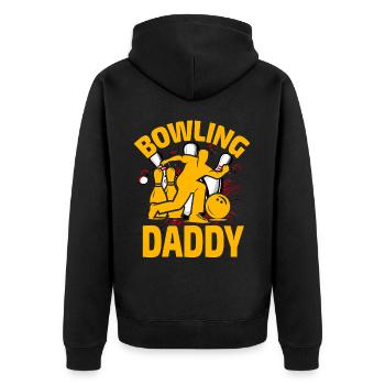 Bowling Papa - Unisex Premium Bio Zip Hoodie - Schwarz - Hinten - Nico (187cm)