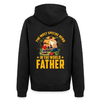 Der speziellste Held der Welt: Vater - Unisex Premium Bio Zip Hoodie - Schwarz - Hinten - Nico (187cm)
