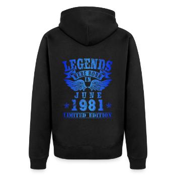 Legends were born in Juni 1981 Geburtstag - Unisex Premium Bio Zip Hoodie - Schwarz - Hinten - Nico (187cm)