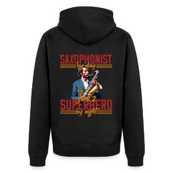 Lustiger Saxophon Spruch Jazz Musik Liebhaber - Unisex Premium Bio Zip Hoodie - Schwarz - Hinten - Nico (187cm)