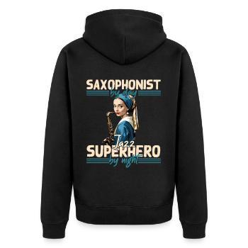 Lustiges Saxophon Design Jazz Musik Liebhaber - Unisex Premium Bio Zip Hoodie - Schwarz - Hinten - Nico (187cm)
