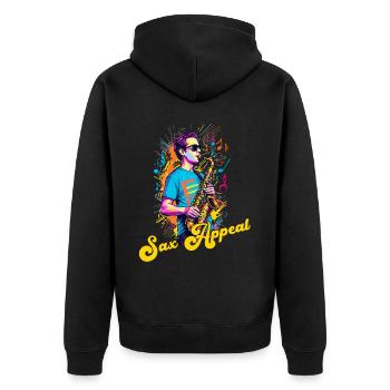 Lustiges Saxophon Design Jazz Musik Liebhaber - Unisex Premium Bio Zip Hoodie - Schwarz - Hinten - Nico (187cm)