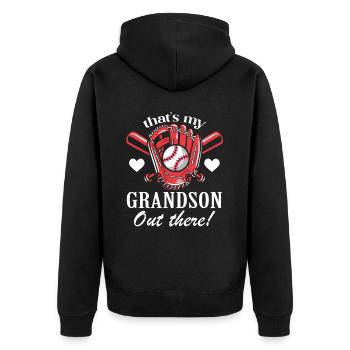 Großvater "Das Ist Mein Enkel Da Draußen" Baseball - Unisex Premium Bio Zip Hoodie - Schwarz - Hinten - Nico (187cm)