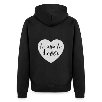 Kaffee Liebhaber Kaffeebohne lustiges - Unisex Premium Bio Zip Hoodie - Schwarz - Hinten - Nico (187cm)